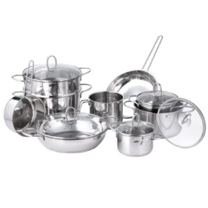 14 pc stainless steel cookware set - stainless steel pots and pans set, cookware set hungered handle with lids for home and restaurant