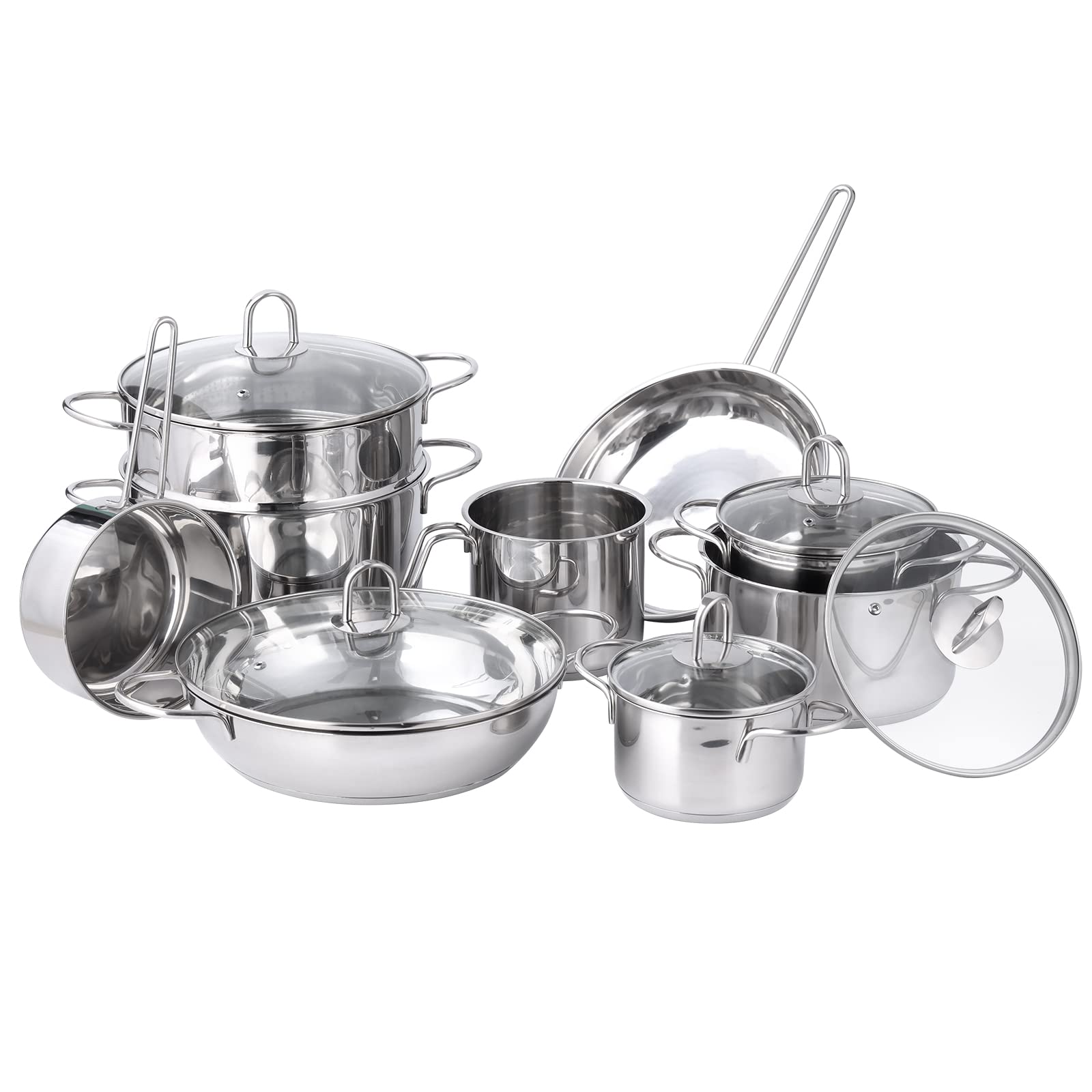 14 Pc Stainless Steel Cookware Set - stainless steel pots and pans set, cookware set Hungered Handle with Lids for Home and Restaurant