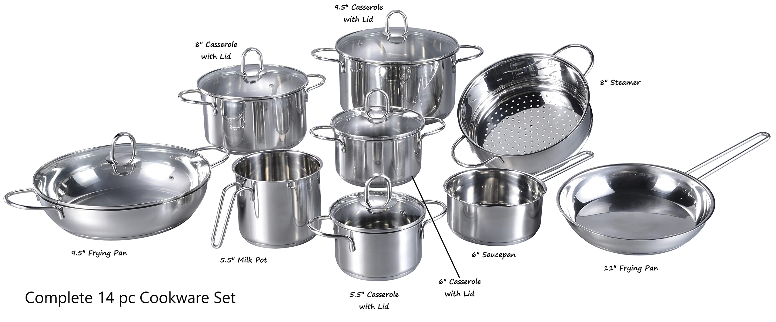 14 Pc Stainless Steel Cookware Set - stainless steel pots and pans set, cookware set Hungered Handle with Lids for Home and Restaurant