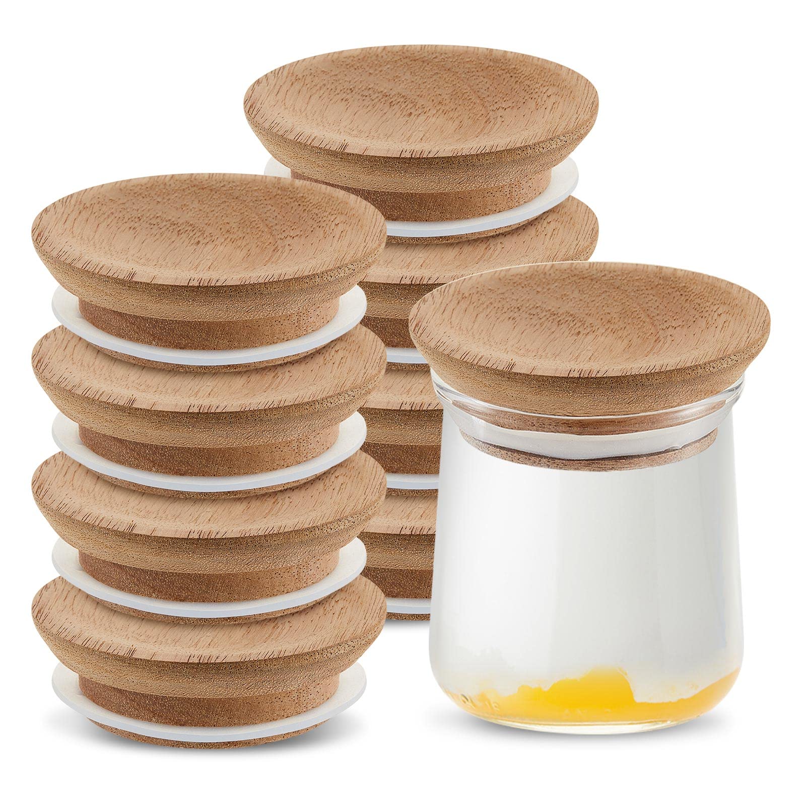 Wooden Lid Yogurt Jar Lids Round Wood Canning Lids Decorative Wood Lid Compatible with Yoplait Oui Lids for Home Kitchen Hotel Restaurant Yogurt Jars(8 Pack)