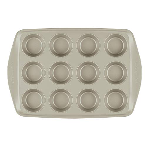 Rachael Ray Nonstick Bakeware Set without Grips includes Nonstick Baking Pan with Lid and Muffin Pan / Cupcake Pan - 3 Piece, Silver