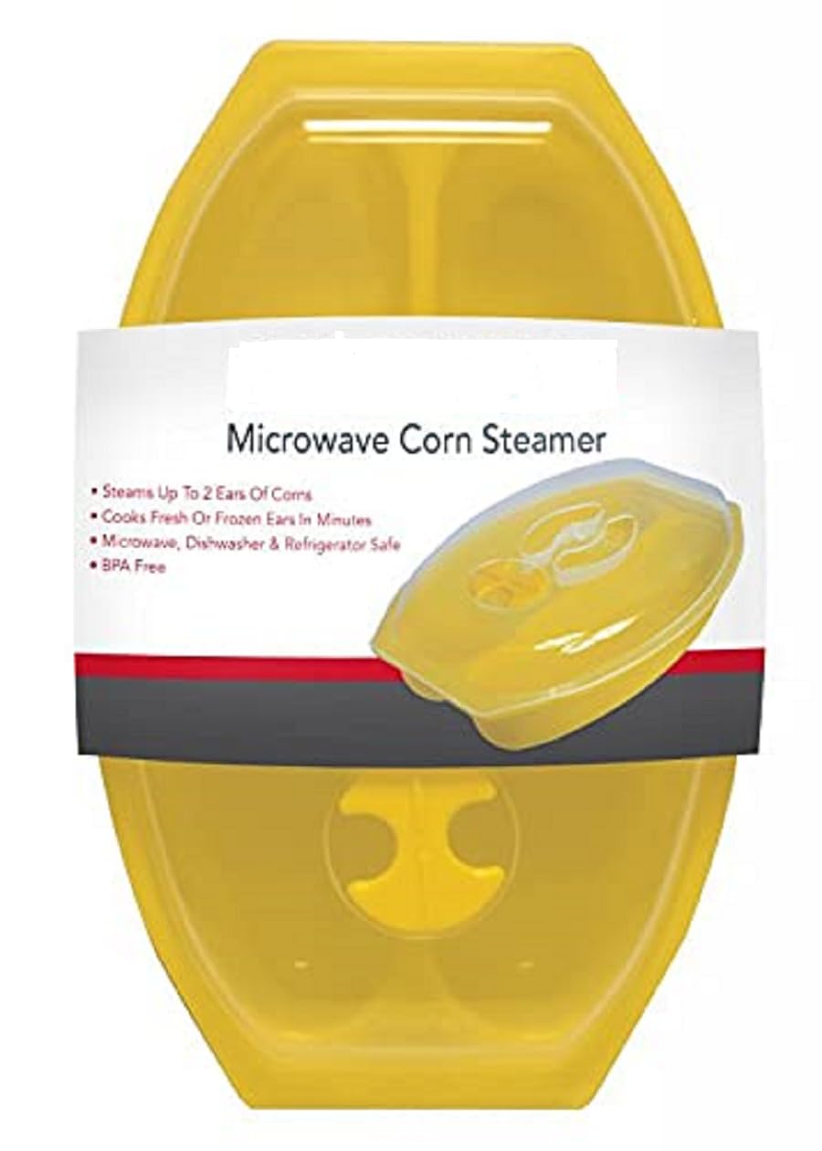 Microwave Sweet Corn Cooker/Corn Steamer with Vented Lid - Yellow - Easy & Fast Way To Steam Corn In The Microwave - 2 Pieces At A Time. BPA Free!