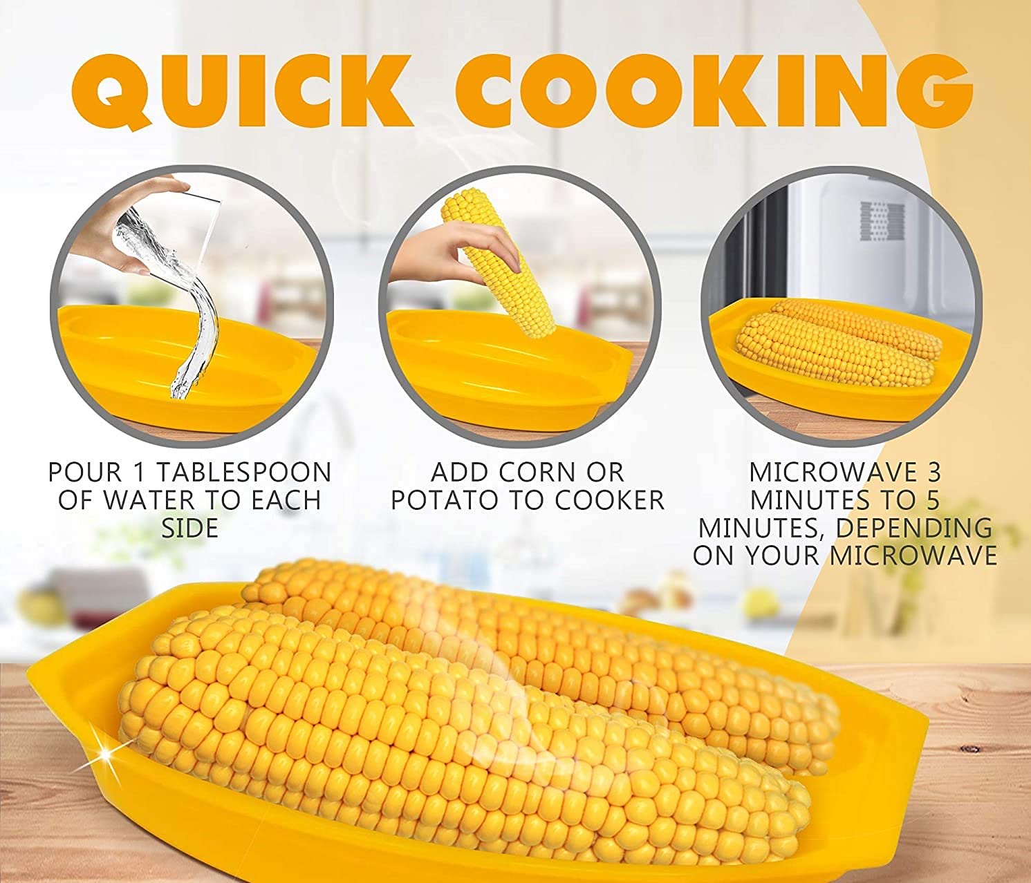 Microwave Sweet Corn Cooker/Corn Steamer with Vented Lid - Yellow - Easy & Fast Way To Steam Corn In The Microwave - 2 Pieces At A Time. BPA Free!