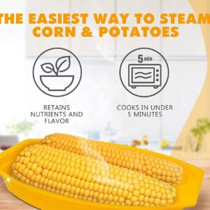 Microwave Sweet Corn Cooker/Corn Steamer with Vented Lid - Yellow - Easy & Fast Way To Steam Corn In The Microwave - 2 Pieces At A Time. BPA Free!