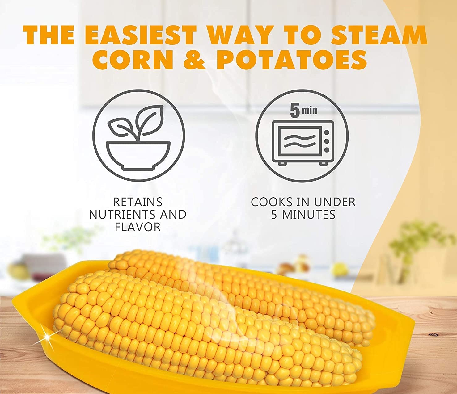 Microwave Sweet Corn Cooker/Corn Steamer with Vented Lid - Yellow - Easy & Fast Way To Steam Corn In The Microwave - 2 Pieces At A Time. BPA Free!