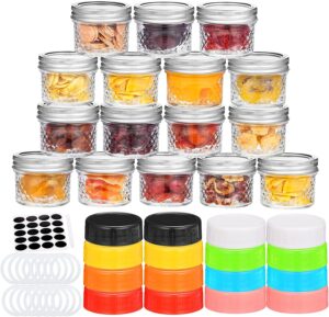 cibeat 16 pack mini mason jars glass canning jars, 4 oz jelly jars with regular lids, ideal for honey, jam, wedding favors, shower candle, baby food, small spice jars