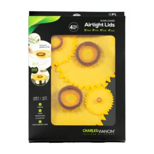 charles viancin - sunflower lid gift-box - set of 4 silicone lids for food storage and cooking - 11''/28cm + 9''/23cm + 6''/15cm + 4''/10cm - airtight seal on any smooth rim surface