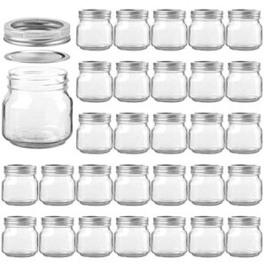 accguan 8oz / 250ml mason jars with airtight lids, glass jar with regular lids, clear glass jar ideal for jam,honey,wedding favors,shower favors, set of 30