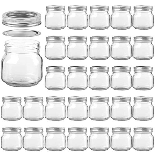 Accguan 8oz / 250ml Mason Jars with Airtight Lids, Glass Jar With Regular Lids, Clear Glass Jar Ideal for Jam,Honey,Wedding Favors,Shower Favors, Set of 30