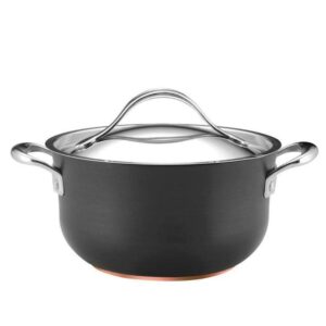 anolon nouvelle copper hard anodized nonstick casserole dish/ casserole pan with lid - 4 quart, gray