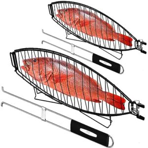 rtt fish grill basket 2 packs - premium stainless steel large fish basket for grilling - perfect for cooking whole fish