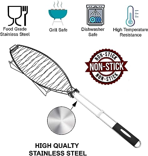 RTT Fish Grill Basket 2 Packs - Premium Stainless Steel Large Fish Basket for Grilling - Perfect for Cooking Whole Fish