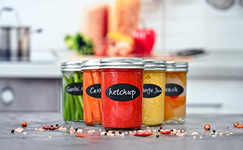 8oz Glass Mason Jars with lids Set of 6 - wide mouth - Airtight Band + Marker & Labels - Canning Jars with Lids, Ideal for candle jars, Spice Jars, Wedding Favors, Meal Prep, Jelly Jar, Jam, Honey,