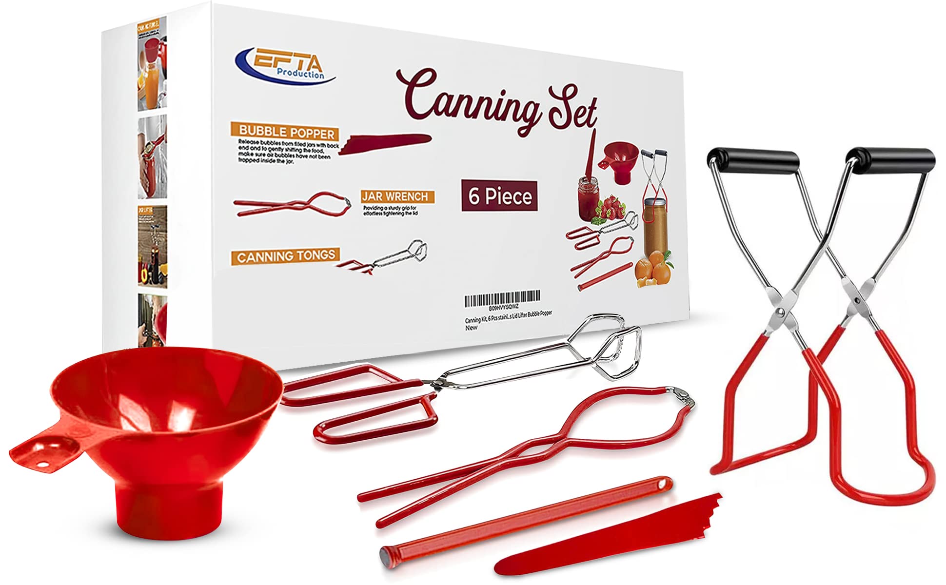 EFTA 6 Pieces Canning tools|Canning supplies Kit,include Jar Lifter, Canning Funnel, Canning Tongs, Lid Lifter, Bubble Popper, | Ideal Picking Kit With Stainless-Steel |.