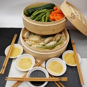 Zhalk Bamboo Steamer Basket, Steam Basket for Vegetables, Two-Tier Baskets, Multipurpose Food Steamer, Sturdy Dumpling Steamer Includes Liners, Quick and Easy to Use Bao Steamer