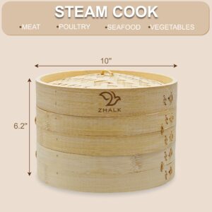 Zhalk Bamboo Steamer Basket, Steam Basket for Vegetables, Two-Tier Baskets, Multipurpose Food Steamer, Sturdy Dumpling Steamer Includes Liners, Quick and Easy to Use Bao Steamer