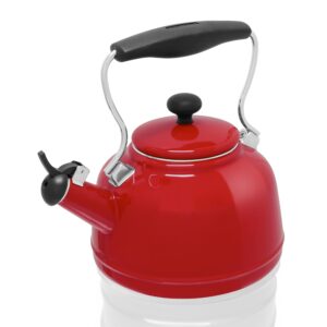 chantal tea kettle, 1.7 qt, vintage series, premium enamel on carbon steel, whistling, even heating & quick boil (chili red)