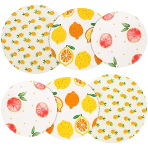 6 pieces reusable bowl covers fabric food cover elastic bowls storage covers colorful food storage container covers for kitchen picnic food bowl storage container, pineapple, lemon, peach pattern