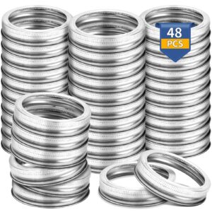 48 pcs wide mouth canning rings, wide mouth mason jar rings - split-type seals jar rings, replacement metal rings rust proof leak proof screw bands for wide mouth jar