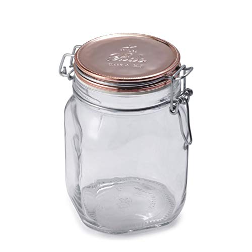 Bormioli Rocco Glass Co Fido Square Metallic Lid Jar, 33.75 oz, Copper