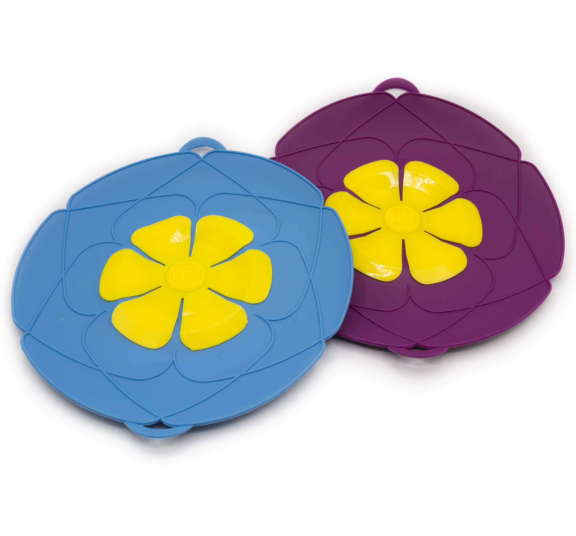 Pack of 2 Silicone spill stopper lids for pots and pans, Pot lid, boil over spill stopper, frywall splatter guard, pot lids, Multi-Purpose Cooking Tool, 10.2 inches Purple+Blue, silicone pot lids