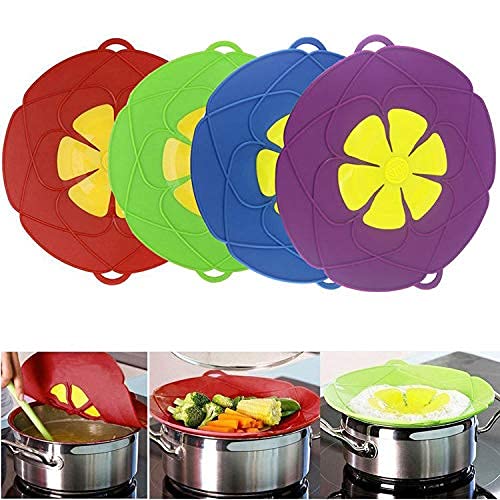 Pack of 2 Silicone spill stopper lids for pots and pans, Pot lid, boil over spill stopper, frywall splatter guard, pot lids, Multi-Purpose Cooking Tool, 10.2 inches Purple+Blue, silicone pot lids