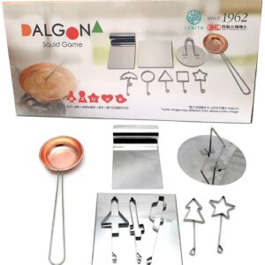 [LENITH] Dalgona Korean Squid Game Sugar Candy Cookies Stainless Copper Plate Making Tools 9pcs Set