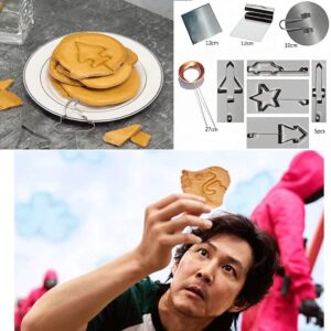 [LENITH] Dalgona Korean Squid Game Sugar Candy Cookies Stainless Copper Plate Making Tools 9pcs Set