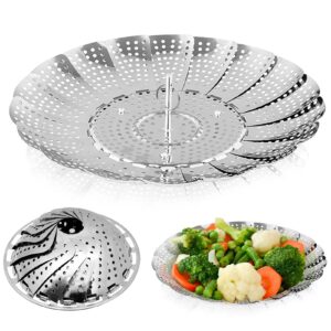 jemyda vegetable steamer basket, foldable stainless steel veggie steamer basket, food steamer for cooking, expandable steaming basket (5.1" to 9")