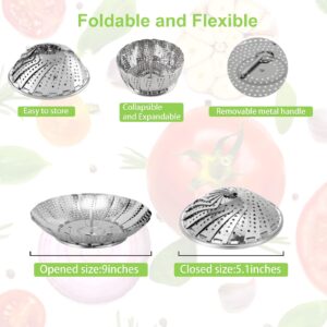 Jemyda Vegetable Steamer Basket, Foldable Stainless Steel Veggie Steamer Basket, Food Steamer for Cooking, Expandable Steaming Basket (5.1" to 9")