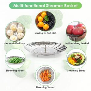 Jemyda Vegetable Steamer Basket, Foldable Stainless Steel Veggie Steamer Basket, Food Steamer for Cooking, Expandable Steaming Basket (5.1" to 9")