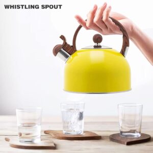 Tea Kettle, Whistling Tea Kettle for Stovetop - 2.5L Stainless Steel Whistling Kettle Tea Pot for Stove Top with Wood Grain Handle Loud Whistle (Yellow)