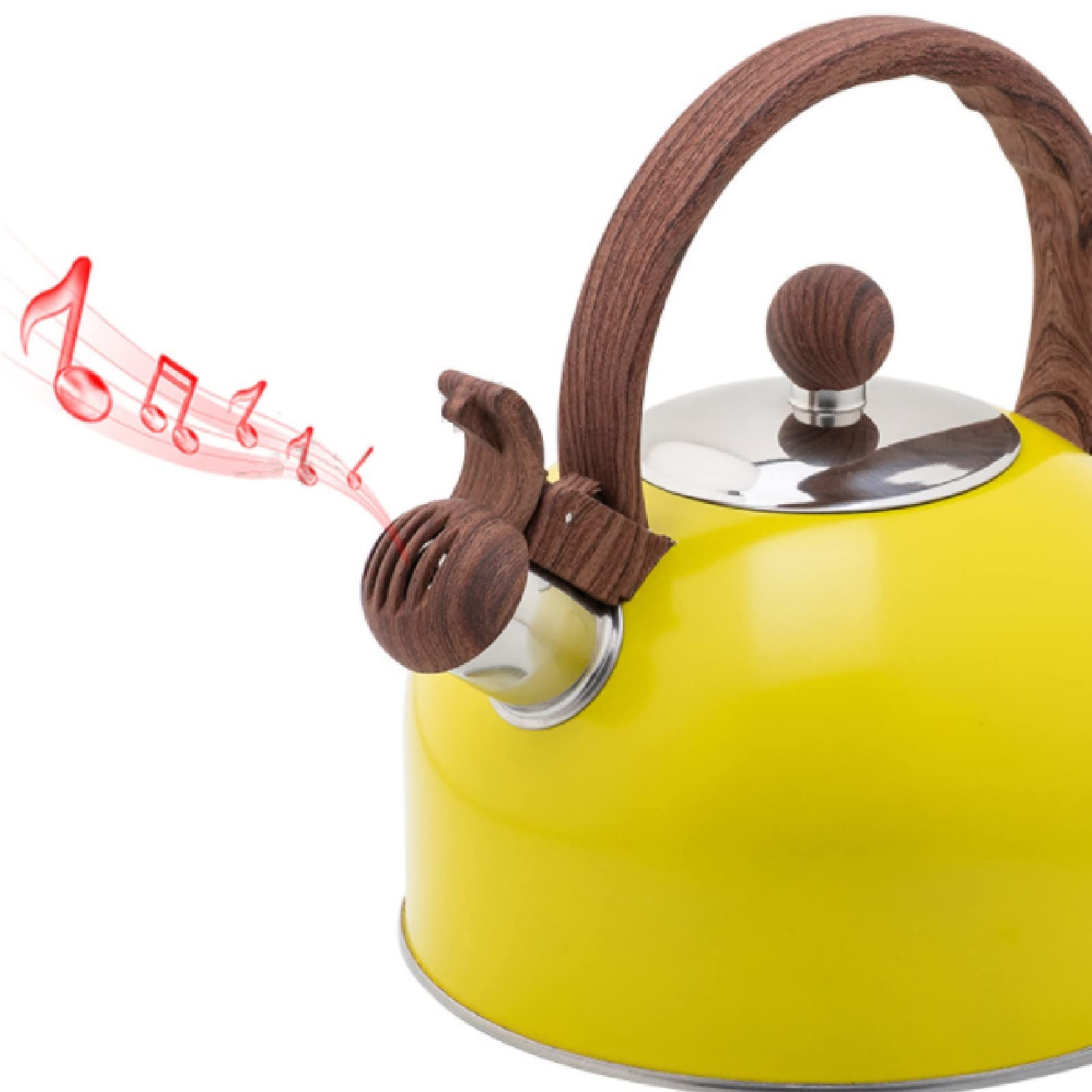 Tea Kettle, Whistling Tea Kettle for Stovetop - 2.5L Stainless Steel Whistling Kettle Tea Pot for Stove Top with Wood Grain Handle Loud Whistle (Yellow)