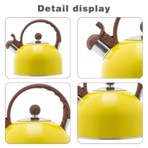 Tea Kettle, Whistling Tea Kettle for Stovetop - 2.5L Stainless Steel Whistling Kettle Tea Pot for Stove Top with Wood Grain Handle Loud Whistle (Yellow)