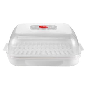 𝗠𝗶𝗰𝗿𝗼𝘄𝗮𝘃𝗲 𝗦𝘁𝗲𝗮𝗺𝗲𝗿 𝘄𝗶𝘁𝗵 𝗟𝗶𝗱 𝗮𝗻𝗱 𝗧𝗿𝗮𝘆, microwave bowl, large square drain basket, vegetable storage plate, kitchen microwave cookware supplies, food container