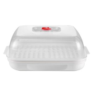 𝗠𝗶𝗰𝗿𝗼𝘄𝗮𝘃𝗲 𝗦𝘁𝗲𝗮𝗺𝗲𝗿 𝘄𝗶𝘁𝗵 𝗟𝗶𝗱 𝗮𝗻𝗱 𝗧𝗿𝗮𝘆, Microwave Bowl, Large Square Drain Basket, Vegetable Storage Plate, Kitchen Microwave Cookware Supplies, Food Container