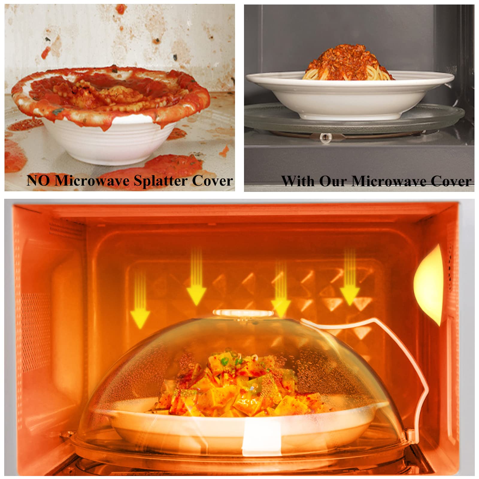 Microwave Splatter Cover for Food, Clear Like Gla Microwave Splash Guard Cooker lid, Dish bowl Plate Serving Cover with Steam Vent, BPA-Free, Saft Plastic, 10.5 Inchs