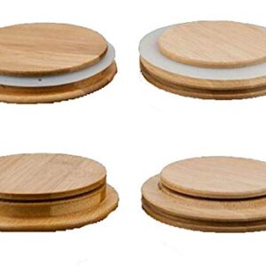 Natural Decorative Bamboo Lids,Dustproof Creative Cover Wooden Silicone Mug Cup Cover For Mug Jar,4pcs (10cm/3.94'')