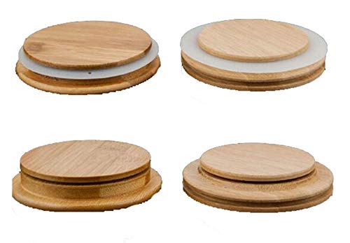 Natural Decorative Bamboo Lids,Dustproof Creative Cover Wooden Silicone Mug Cup Cover For Mug Jar,4pcs (10cm/3.94'')