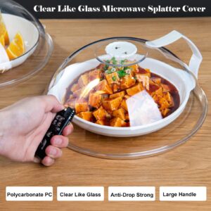 Microwave Splatter Cover for Food, Clear Like Gla Microwave Splash Guard Cooker lid, Dish bowl Plate Serving Cover with Steam Vent, BPA-Free, Saft Plastic, 10.5 Inchs