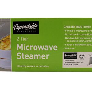 Dependable Industries 2 Tier Microwave Steamer Healthy Cooking Quick Fast Vegetables Meats Poultry Fish No Oil Needed! BPA FREE