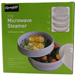 Dependable Industries 2 Tier Microwave Steamer Healthy Cooking Quick Fast Vegetables Meats Poultry Fish No Oil Needed! BPA FREE