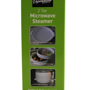 Dependable Industries 2 Tier Microwave Steamer Healthy Cooking Quick Fast Vegetables Meats Poultry Fish No Oil Needed! BPA FREE