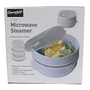 Dependable Industries 2 Tier Microwave Steamer Healthy Cooking Quick Fast Vegetables Meats Poultry Fish No Oil Needed! BPA FREE