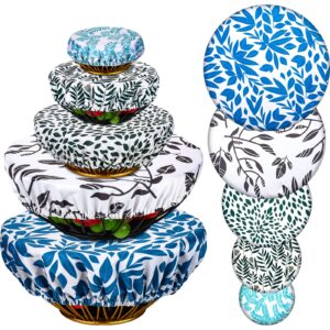 10 pieces reusable bowl covers woven elastic food storage covers fabric reusable food covers elastic bowl covers reusable cloth bowl covers for kitchen bowls storage container, 4 to 12 inch (leaves)