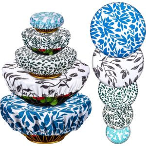 10 Pieces Reusable Bowl Covers Woven Elastic Food Storage Covers Fabric Reusable Food Covers Elastic Bowl Covers Reusable Cloth Bowl Covers for Kitchen Bowls Storage Container, 4 to 12 Inch (Leaves)