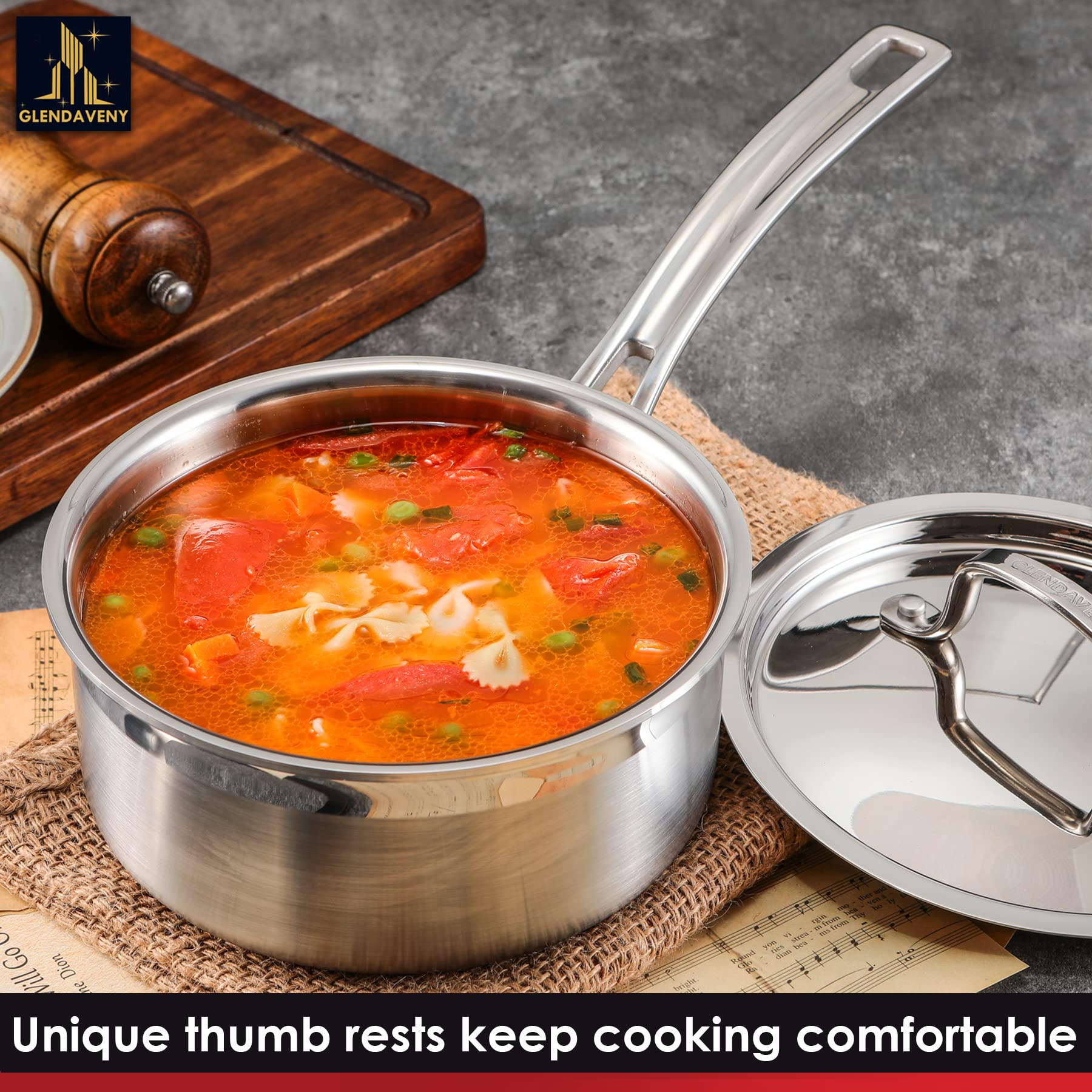 Stainless Steel Saucepan with Lid, Triple Ply 1.5 Quart Sauce pan with Cover Induction Cooking Sauce Pot Perfect for Making Sauces, Reheating Soups, Stocks, Cooking Grains - Dishwasher Safe Oven Safe