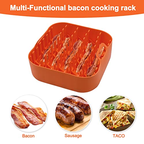 Lucorpor Silicone Bacon Cooker, Orange, Non-Stick, Microwave Oven, Bacon Rack, Tray and Grease Catcher, 9-Stripe, BPA Free