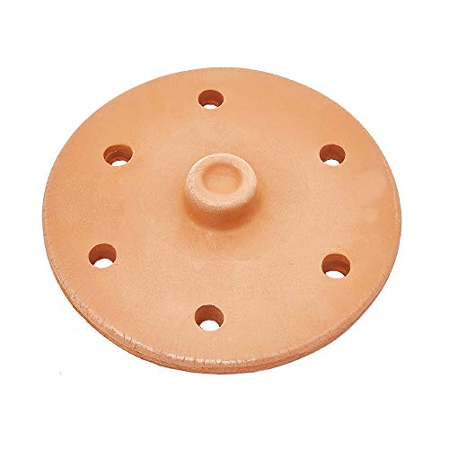 Handmade Clay Pot Dolma Lid Cover, Unglazed Terracotta Grape Leaf Roll Lid, Natural Earthenware Weighted Cooking Grill Press (Medium 8.2 in)