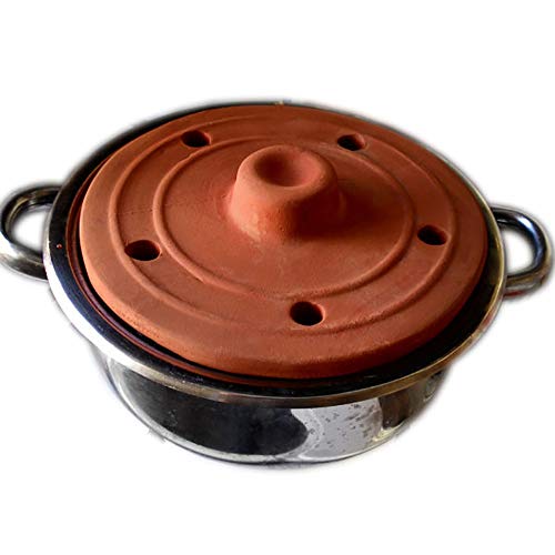 Handmade Clay Pot Dolma Lid Cover, Unglazed Terracotta Grape Leaf Roll Lid, Natural Earthenware Weighted Cooking Grill Press (Medium 8.2 in)